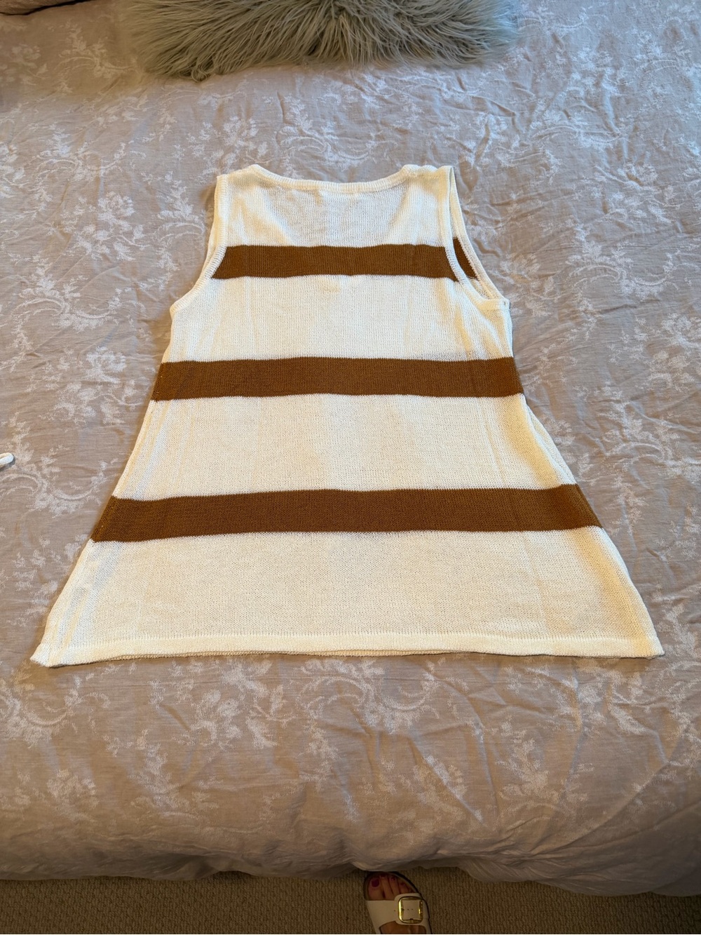 Kirundo Sleeveless Knit Shorts - Cream with Brown Stripes, Size Medium - Picture 3 of 13